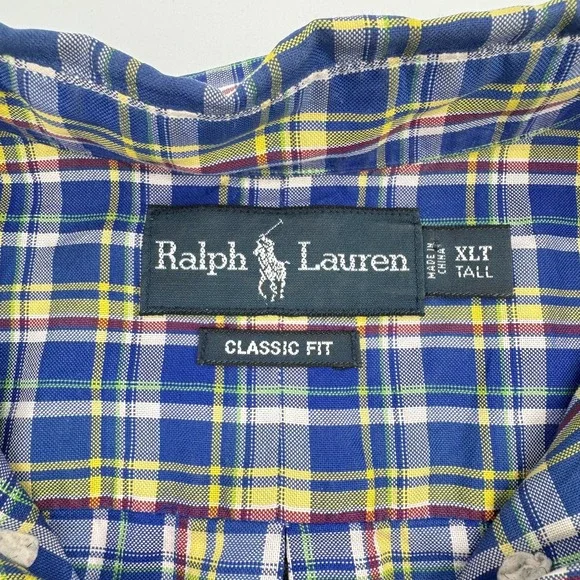 Ralph Lauren Button Down Shirt Mens XLT Blue Plaid Classic Fit Long Sleeve Tall - Picture 5 of 8